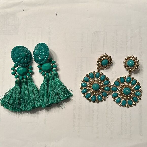 H&M Teal/Gold tone Earrings.New Without Tag - Picture 3 of 6